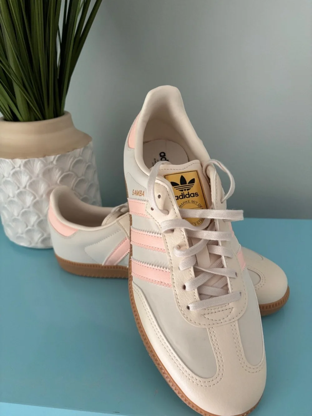 adidas Samba OG J Sneakers - Cream with Pink Stripes - Picture 2 of 6